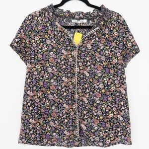 Miss Sparkling Floral Ruffle Trim Top Size Large